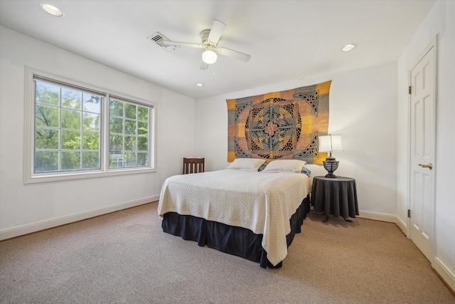 5135 Edloe St, Houston, TX 77005 - carpeted bedroom featuring baseboards, recessed lighting, and a ceiling fan