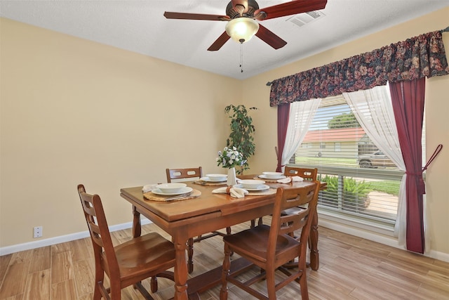 1109 Alan St, Deer Park, TX 77536 - dining room featuring ceiling fan, light wood-style floors, and baseboards
