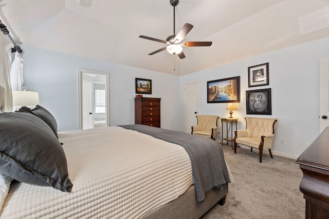 6509 Patricia St, Katy, TX 77493 - carpeted bedroom featuring ceiling fan, baseboards, and vaulted ceiling