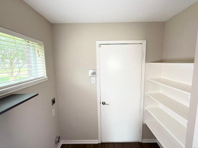 3403 Fox Ct, Pearland, TX 77581 - washroom featuring hookup for an electric dryer and dark wood-style floors