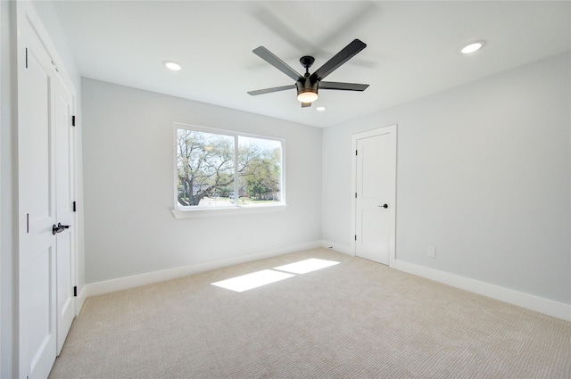 1810 Eagle Falls Ct, Houston, TX 77077 - unfurnished bedroom featuring light colored carpet, recessed lighting, baseboards, a closet, and ceiling fan