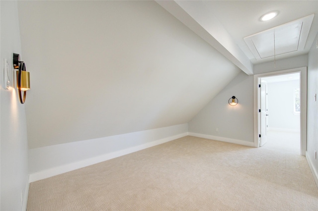 1810 Eagle Falls Ct, Houston, TX 77077 - bonus room with attic access, light carpet, lofted ceiling, and baseboards