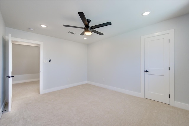 1810 Eagle Falls Ct, Houston, TX 77077 - unfurnished room with light carpet, ceiling fan, recessed lighting, baseboards, and a smoke detector