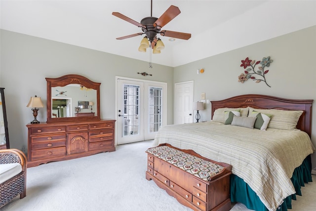 4019 Highland Pass, Montgomery, TX 77316 - bedroom with light carpet, access to outside, a ceiling fan, and french doors