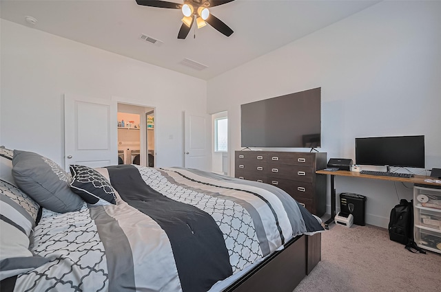 4507 Mustang Run Dr, Rosenberg, TX 77469 - bedroom with washer and clothes dryer, carpet, a ceiling fan, and baseboards