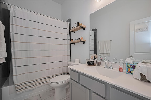 4507 Mustang Run Dr, Rosenberg, TX 77469 - bathroom featuring marble finish floors, vanity, toilet, and shower / bath combination with curtain
