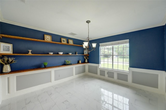 1802 Cobblestone Ct, Richmond, TX 77406 - spare room featuring wainscoting, a chandelier, marble look tiles, and crown molding
