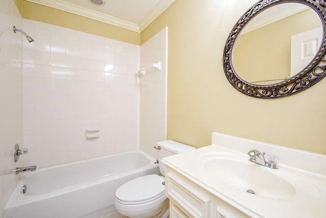 3911 Fielder Cir, Missouri City, TX 77459 - bathroom featuring ornamental molding, toilet, shower / bath combination, and vanity
