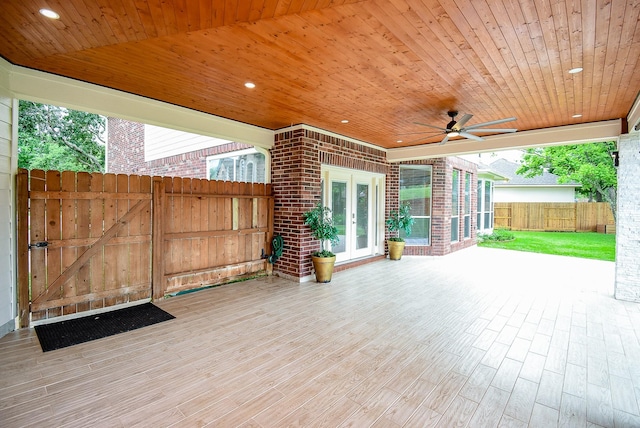 3911 Fielder Cir, Missouri City, TX 77459 - view of patio with french doors, a wooden deck, and a ceiling fan