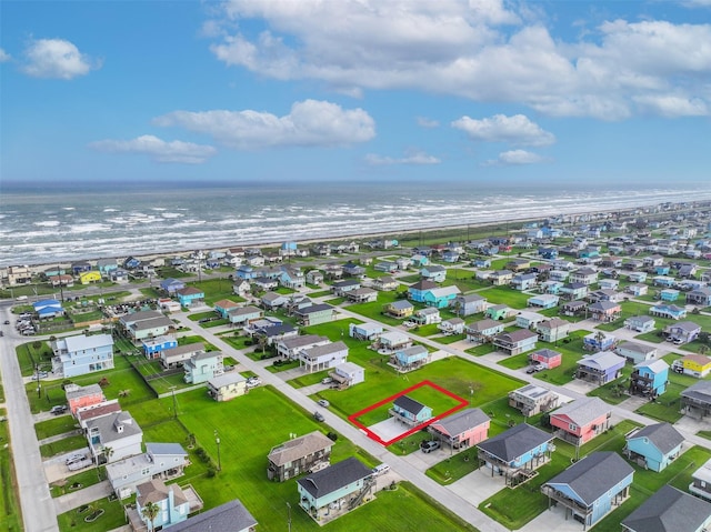 4126 Reeves Dr, Galveston, TX 77554 - aerial perspective of suburban area featuring property boundaries highlighted and a nearby body of water