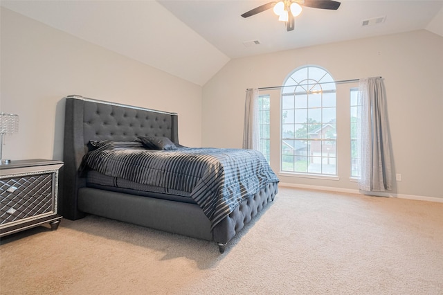 6718 Cleft Stone Dr, Houston, TX 77084 - carpeted bedroom featuring vaulted ceiling, baseboards, and a ceiling fan