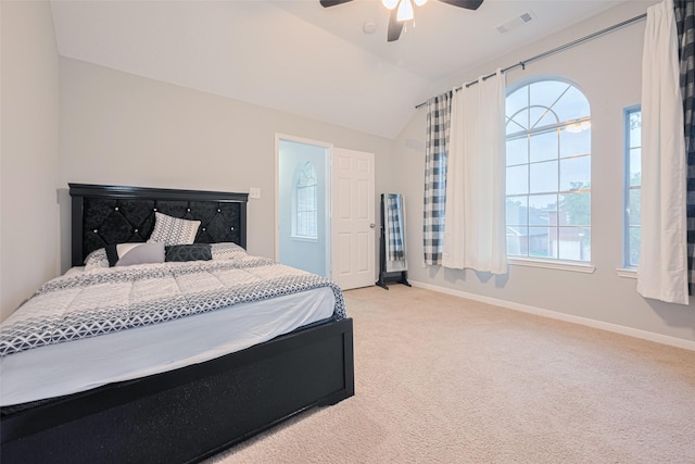 6718 Cleft Stone Dr, Houston, TX 77084 - bedroom with lofted ceiling, carpet floors, baseboards, and ceiling fan