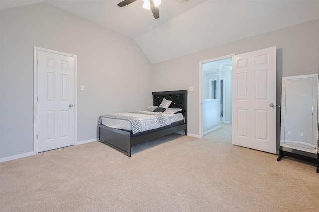 6718 Cleft Stone Dr, Houston, TX 77084 - bedroom featuring lofted ceiling, light colored carpet, baseboards, and a ceiling fan