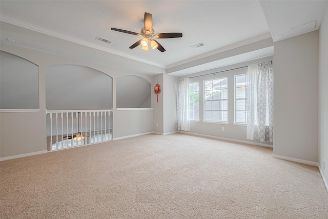 6718 Cleft Stone Dr, Houston, TX 77084 - spare room featuring ceiling fan, carpet flooring, crown molding, and baseboards