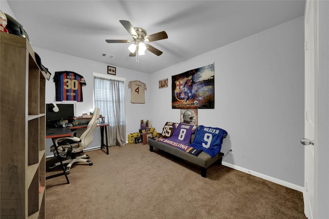 8835 Willet St, Baytown, TX 77521 - office featuring carpet, a ceiling fan, and baseboards