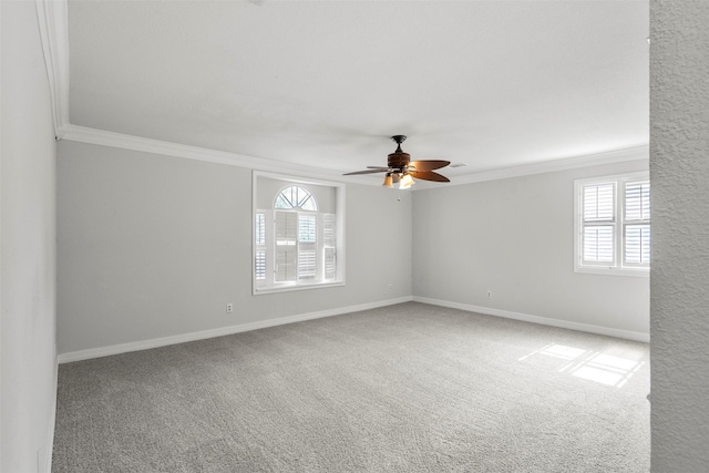 15034 Elstree Dr, Channelview, TX 77530 - unfurnished room with ornamental molding, healthy amount of natural light, a ceiling fan, carpet flooring, and baseboards