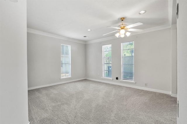 15034 Elstree Dr, Channelview, TX 77530 - carpeted empty room with ceiling fan, crown molding, baseboards, and recessed lighting