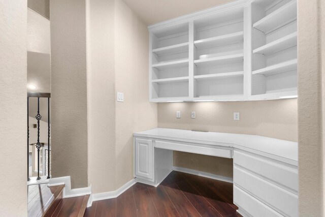 95 W Hullwood Cir, The Woodlands, TX 77389 - unfurnished office featuring built in study area, dark wood finished floors, and baseboards