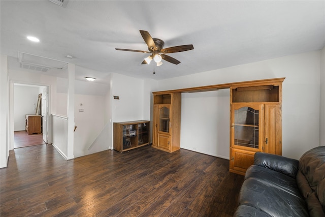 14531 County Cress Dr, Houston, TX 77047 - living room featuring a ceiling fan and dark wood-type flooring