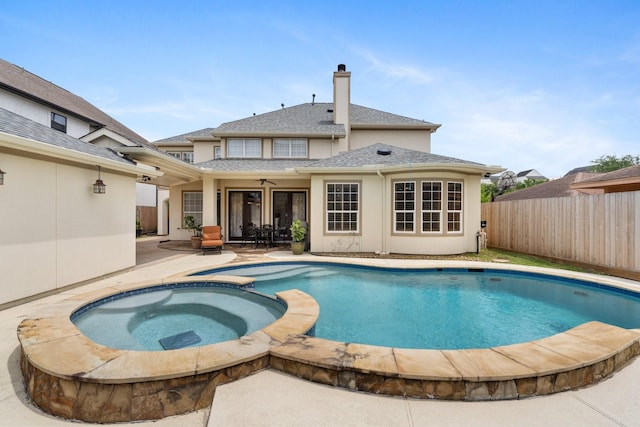 4021 Glenshire St, Houston, TX 77025 - view of pool featuring a ceiling fan, a pool with connected hot tub, and a patio area