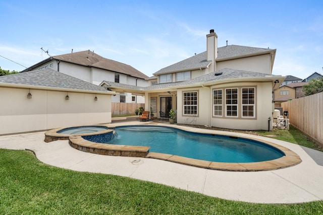 4021 Glenshire St, Houston, TX 77025 - view of pool with a fenced backyard, a pool with connected hot tub, a patio, and a ceiling fan