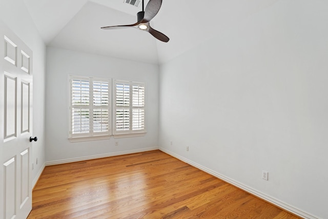 4021 Glenshire St, Houston, TX 77025 - spare room featuring light wood-style flooring, lofted ceiling, baseboards, and a ceiling fan