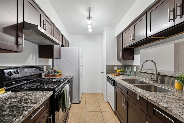 8020 Braesmain Dr Unit 1710, Houston, TX 77025 - kitchen with black / electric stove, a sink, dishwasher, ventilation hood, and dark brown cabinets
