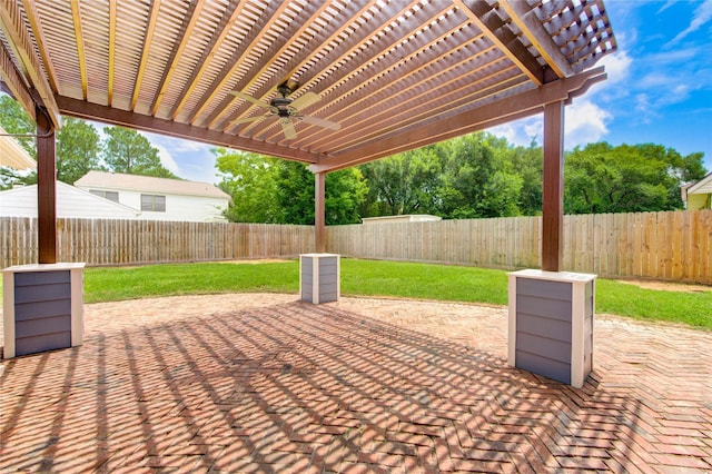 15203 Mcconn St, Houston, TX 77598 - view of patio with ceiling fan and a pergola