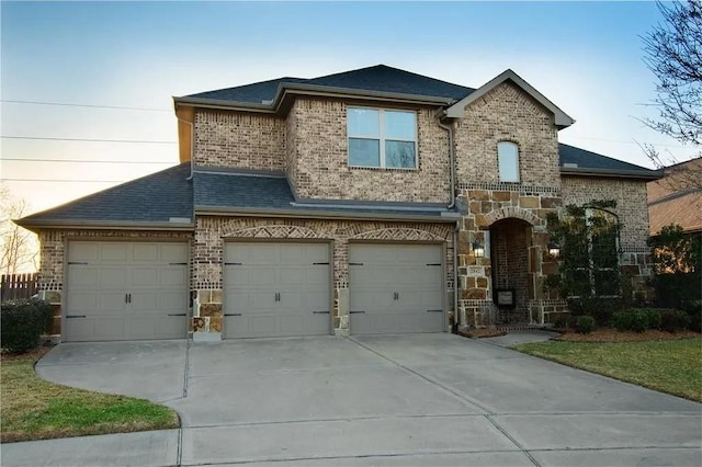 2842 Walnut Crest Dr, Katy, TX 77494 - french country home featuring driveway, roof with shingles, brick siding, and a garage