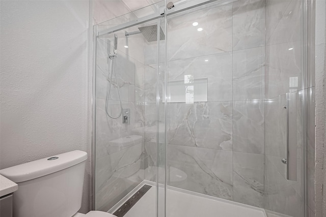 6058 Lyndhurst Dr, Houston, TX 77033 - full bathroom featuring toilet, a stall shower, and vanity