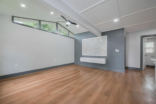 6058 Lyndhurst Dr, Houston, TX 77033 - unfurnished living room with radiator, a ceiling fan, wood finished floors, baseboards, and recessed lighting
