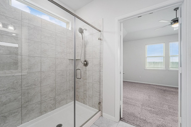 7714 Squall Ln, Baytown, TX 77523 - full bath featuring plenty of natural light, a stall shower, and baseboards