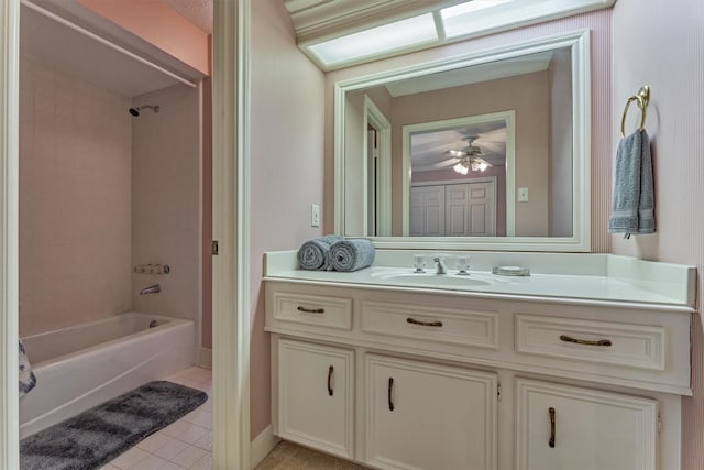 5211 Rothchilde Ct, Houston, TX 77069 - bathroom featuring vanity,  shower combination, tile patterned floors, and a ceiling fan