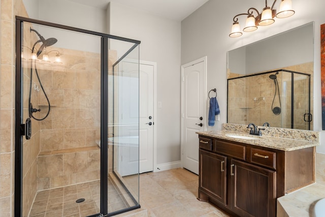 13909 Morgan Bay Dr, Pearland, TX 77584 - bathroom featuring vanity, a shower stall, and tile patterned floors