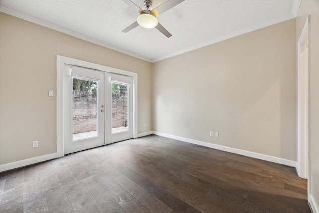 2409 Ralph St Unit A, Houston, TX 77006 - spare room featuring french doors, wood-type flooring, crown molding, a ceiling fan, and baseboards
