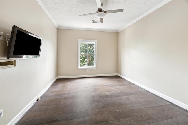 2409 Ralph St Unit A, Houston, TX 77006 - spare room with a textured ceiling, a ceiling fan, wood finished floors, ornamental molding, and baseboards