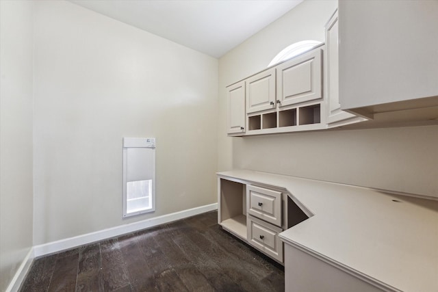 2409 Ralph St Unit A, Houston, TX 77006 - unfurnished office with dark wood-style flooring, baseboards, and built in study area