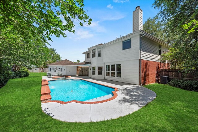 4019 Bellinger Way, Missouri City, TX 77459 - view of swimming pool featuring central AC unit, a patio area, and a pool with connected hot tub