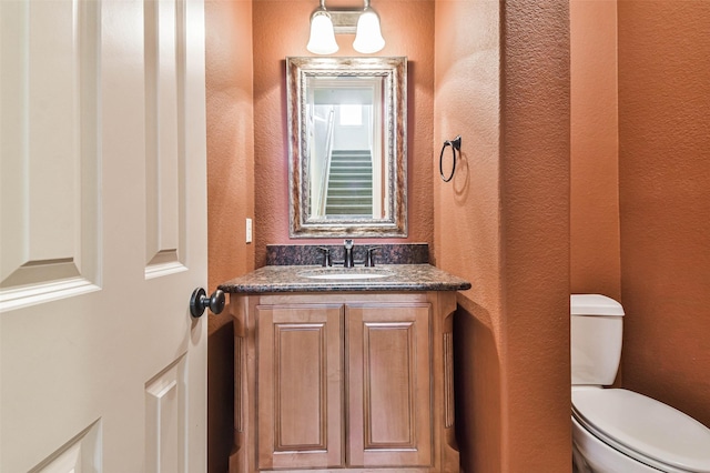 18618 Arlan Lake Dr, Spring, TX 77388 - half bathroom with vanity, toilet, and a textured wall