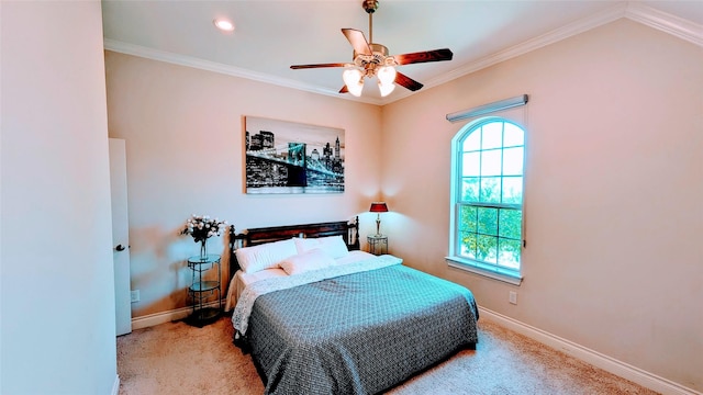 2530 Sparrow Crest Dr, Katy, TX 77494 - bedroom featuring carpet flooring, baseboards, crown molding, ceiling fan, and recessed lighting