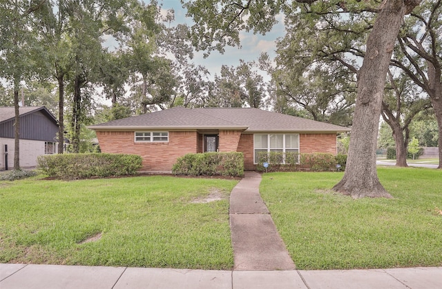 6235 Queenswood Ln, Houston, TX 77008 - view of front of home featuring a front lawn, brick siding, and a shingled roof