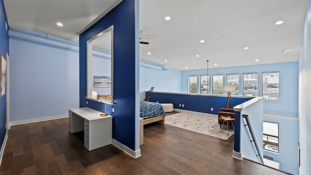 2323 Polk St Unit 302, Houston, TX 77003 - office with dark wood finished floors, baseboards, recessed lighting, and ceiling fan