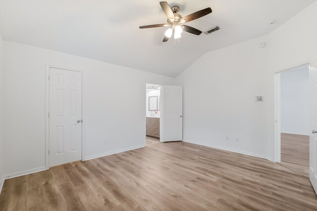 31115 Perlican Dr, Spring, TX 77386 - unfurnished room with lofted ceiling, ceiling fan, light wood-style flooring, and baseboards