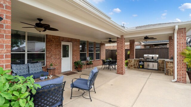13703 View Meadow Ln, Houston, TX 77034 - view of patio / terrace with ceiling fan, outdoor lounge area, and outdoor dining area
