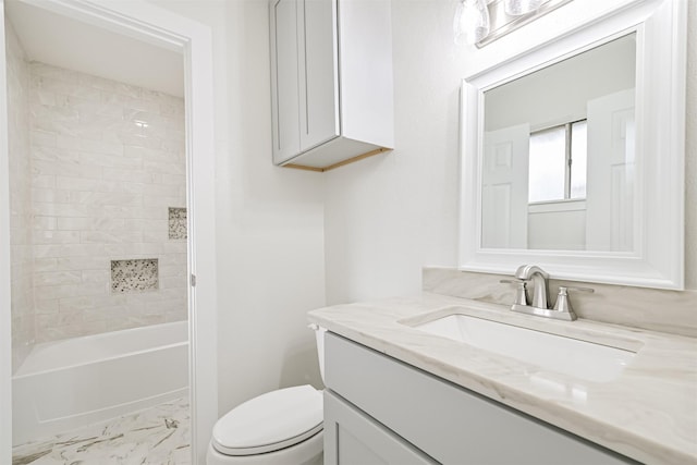 1210 E Rutgers Ln, Deer Park, TX 77536 - bathroom with vanity, toilet, and shower / bath combination
