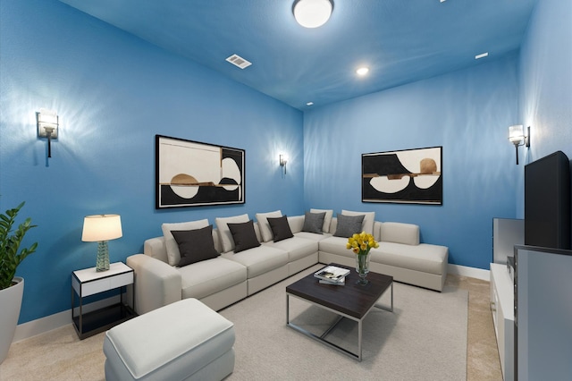 9114 Pleasant Grove Ct, Missouri City, TX 77459 - living room with light colored carpet, baseboards, and recessed lighting