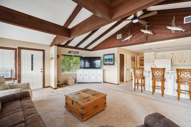 215 Selkirk Rd, Matagorda, TX 77414 - living area with light carpet, a ceiling fan, baseboards, and cooling unit