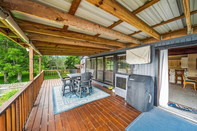 215 Selkirk Rd, Matagorda, TX 77414 - wooden terrace with outdoor dining space