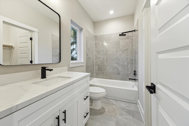807 Martin St Unit C, Houston, TX 77018 - full bathroom featuring toilet, vanity, marble finish floors, bathing tub / shower combination, and recessed lighting