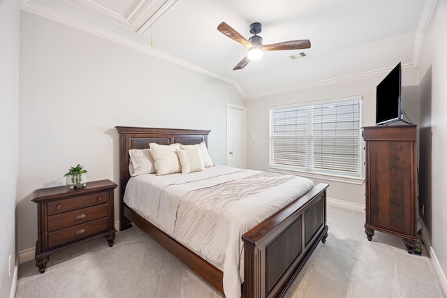 5741 Kansas St, Houston, TX 77007 - bedroom with attic access, light carpet, ornamental molding, baseboards, and vaulted ceiling